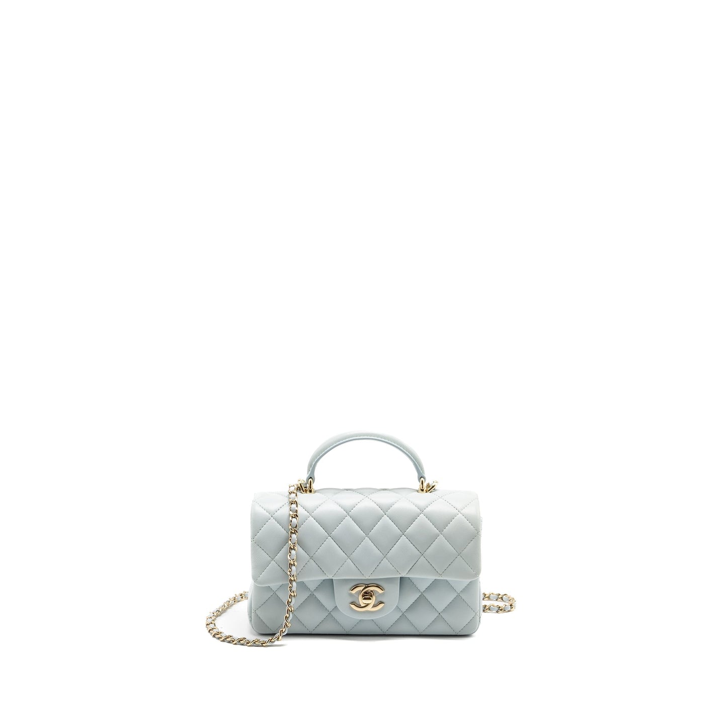 Chanel Top Handle Mini Rectangular Flap Bag Lambskin Light Blue L (microchip)