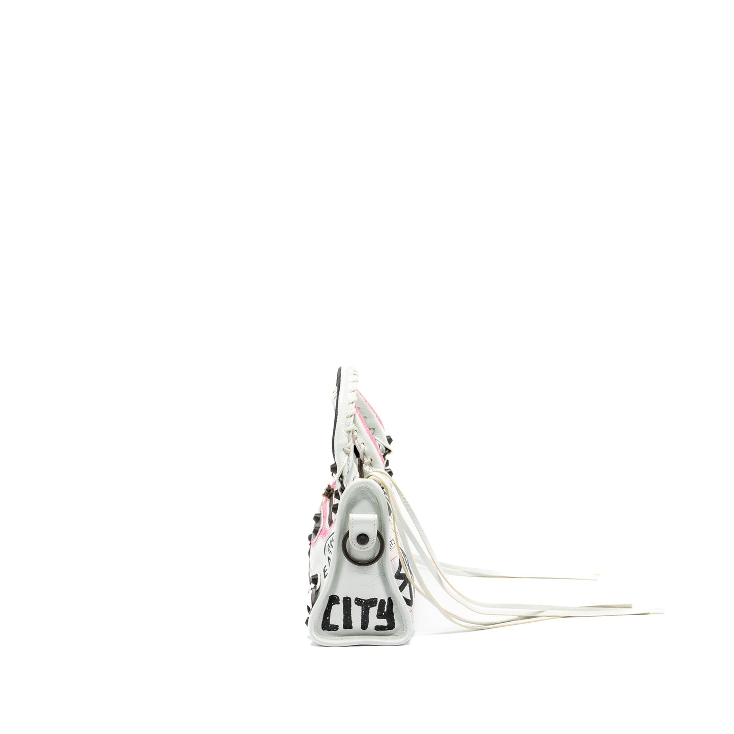 Balenciaga City Graffiti Classic Studs Purse leather white / pink/ black with black hardware