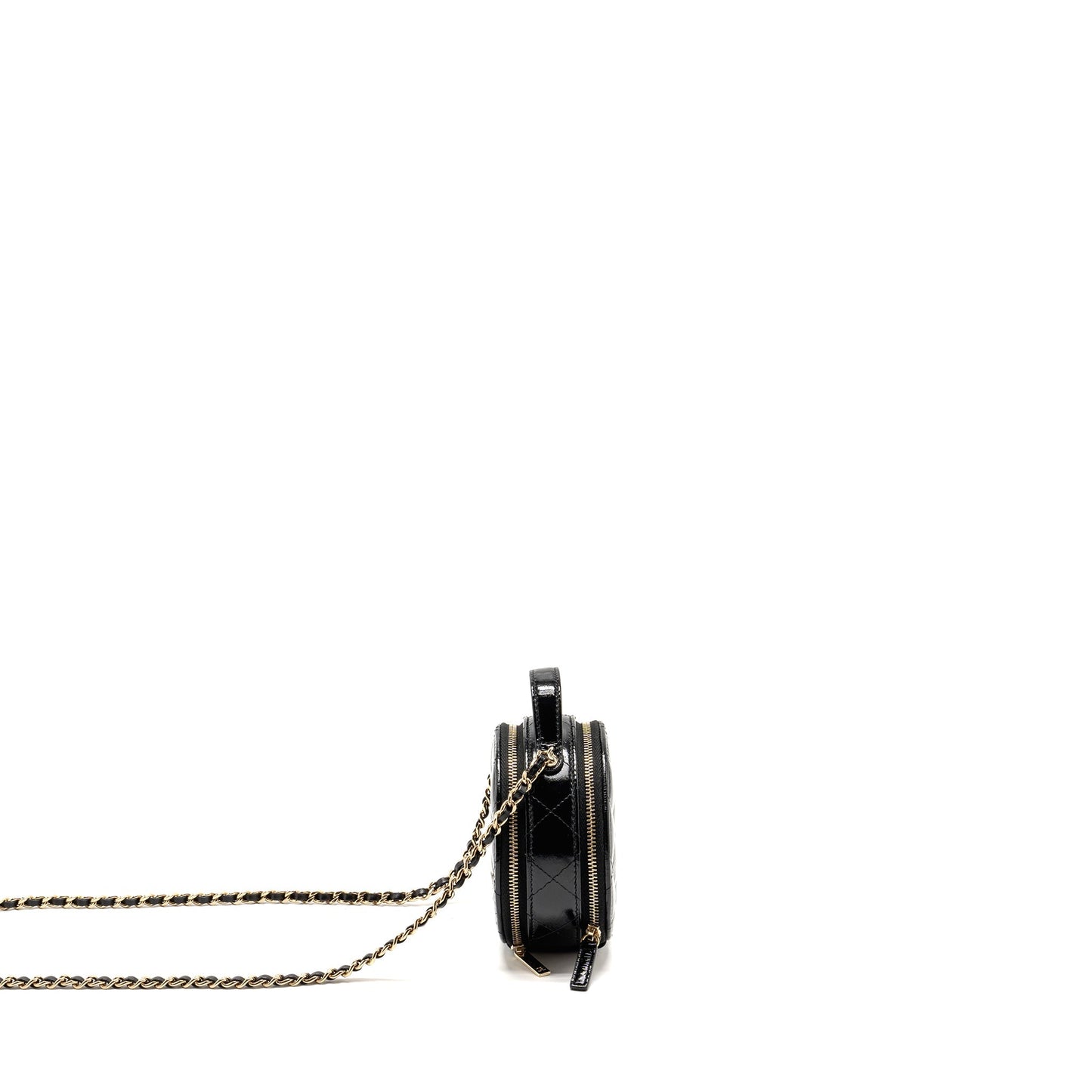 Chanel 22B Top Handle Mini Round Vanity Case With Chain Shiny Lambskin Black L (Microchip)