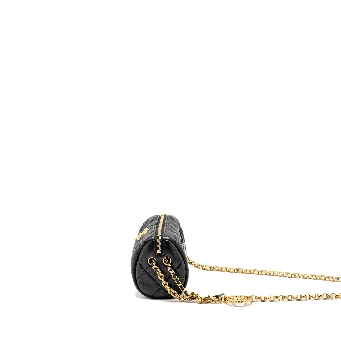 Chanel 22a Detail Chain Bowling Bag Lambskin Black  (microchip)