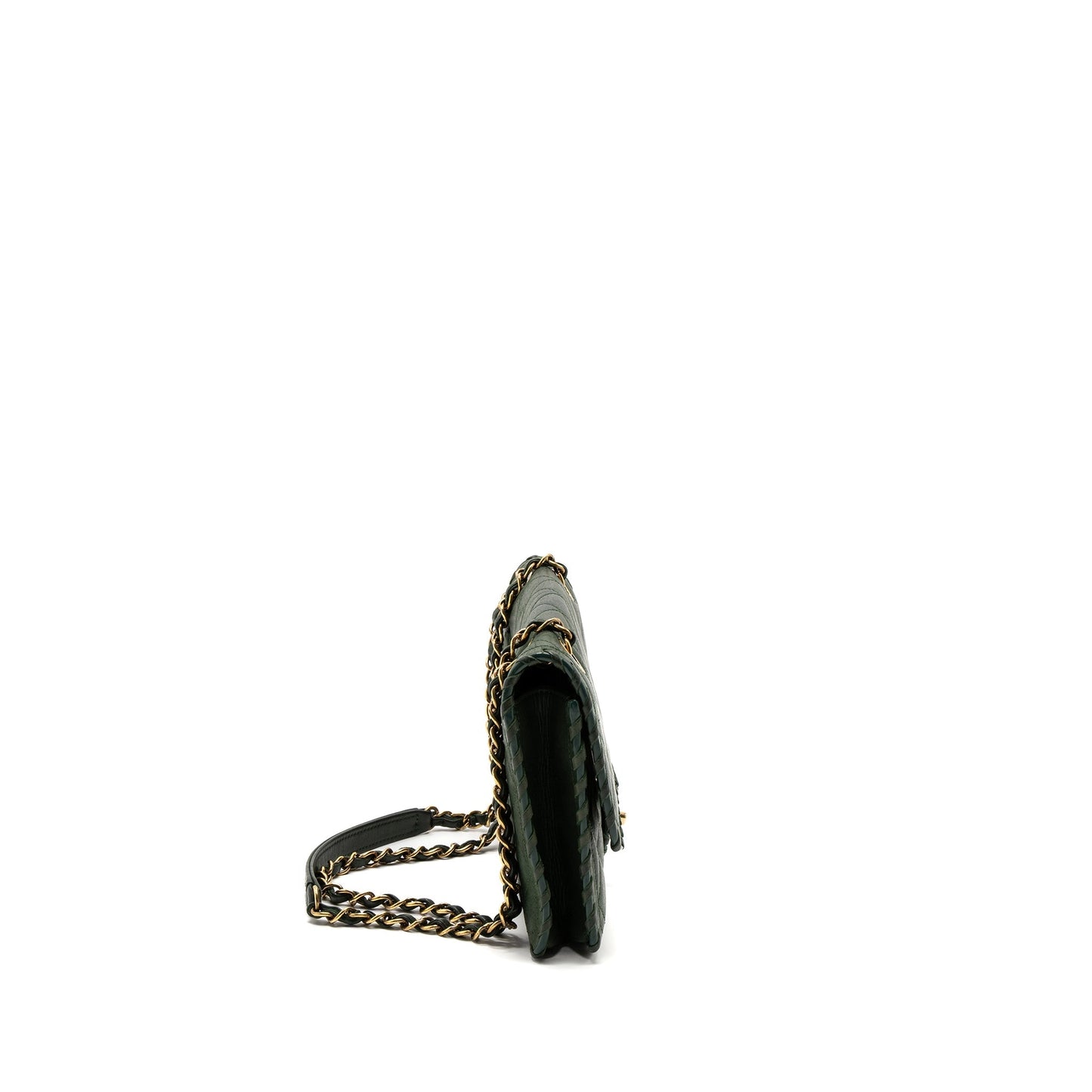 Chanel quilted flap bag calfskin green ruthenium