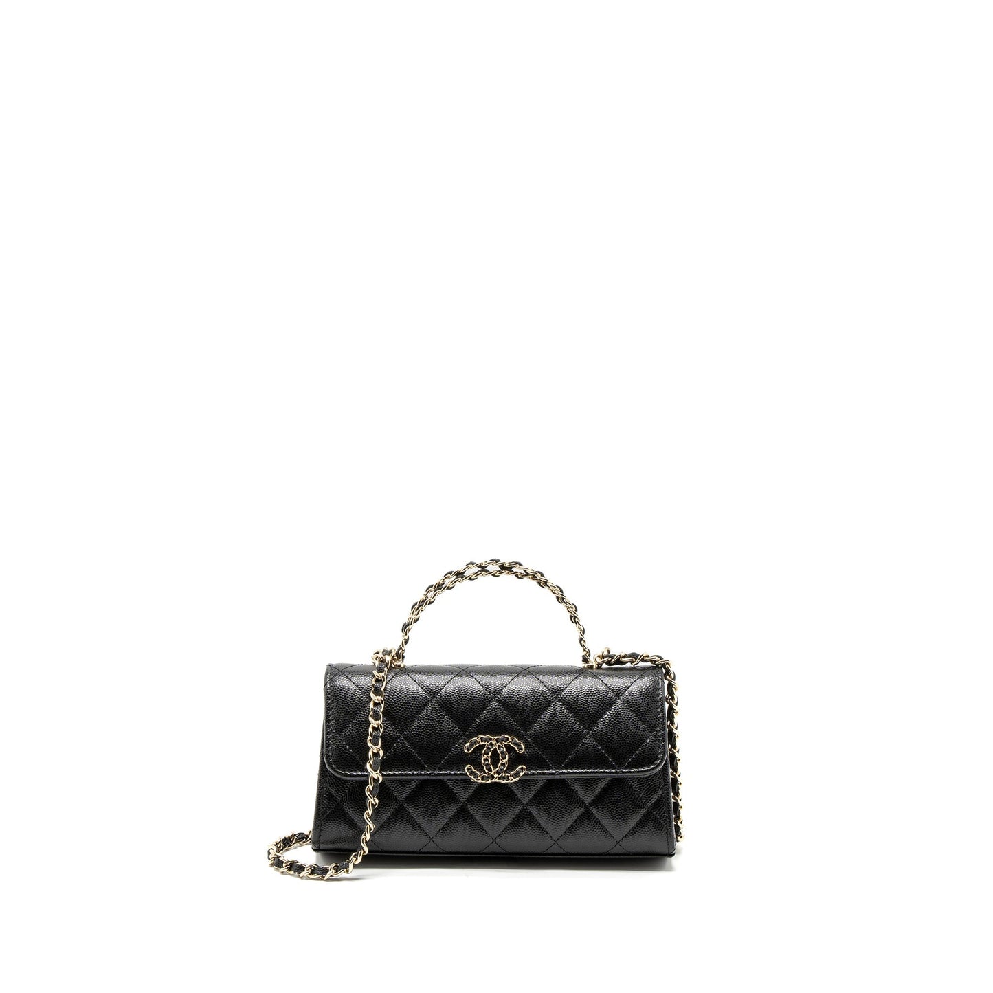 Chanel 23P Top Handle Mini Flap Bag Caviar Black L (Mcrochip)