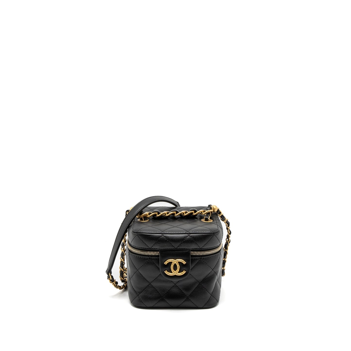 Chanel Top Handle Vanity Crossbody Bag Calfskin Black Brushed  (Microchip)