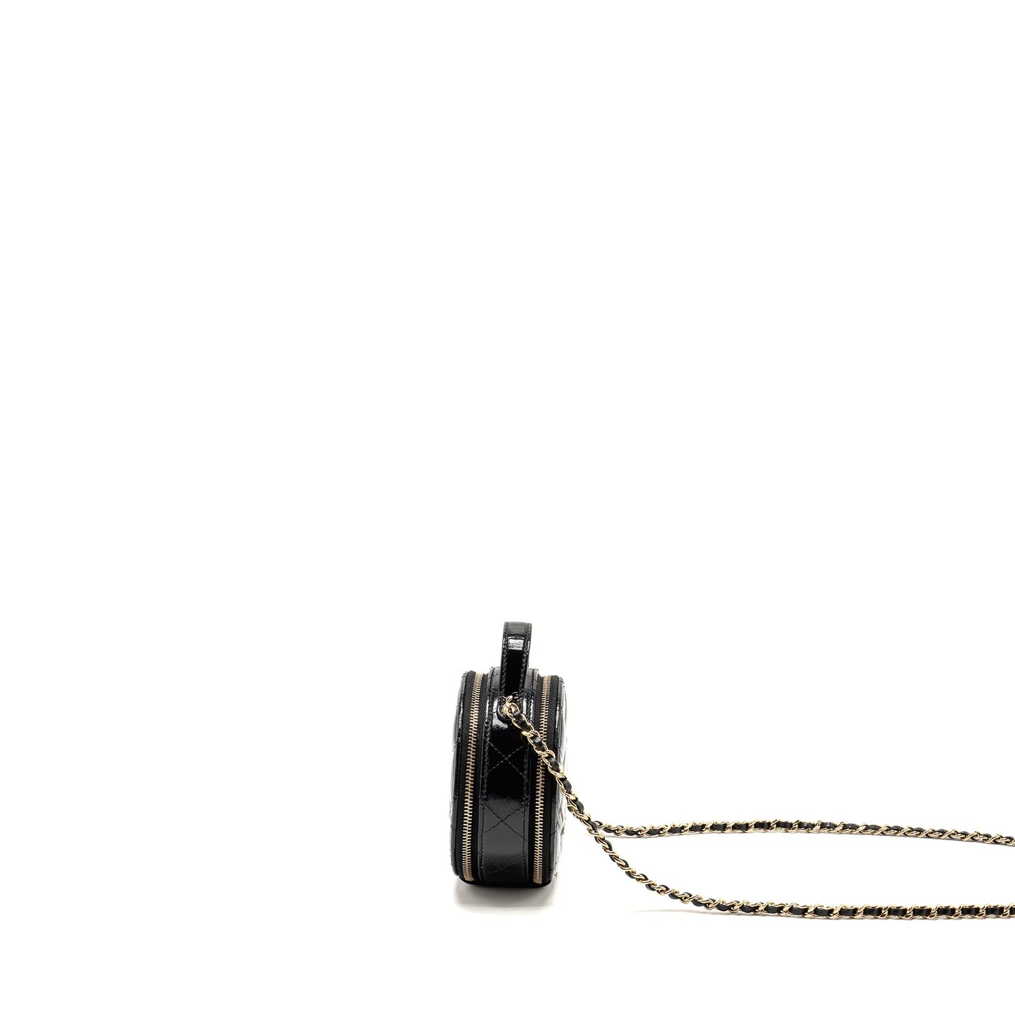 Chanel 22B Top Handle Mini Round Vanity Case With Chain Shiny Lambskin Black L (Microchip)