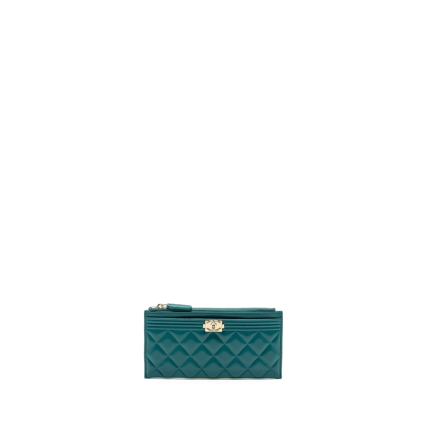 Chanel boy zip pouch lambskin green L