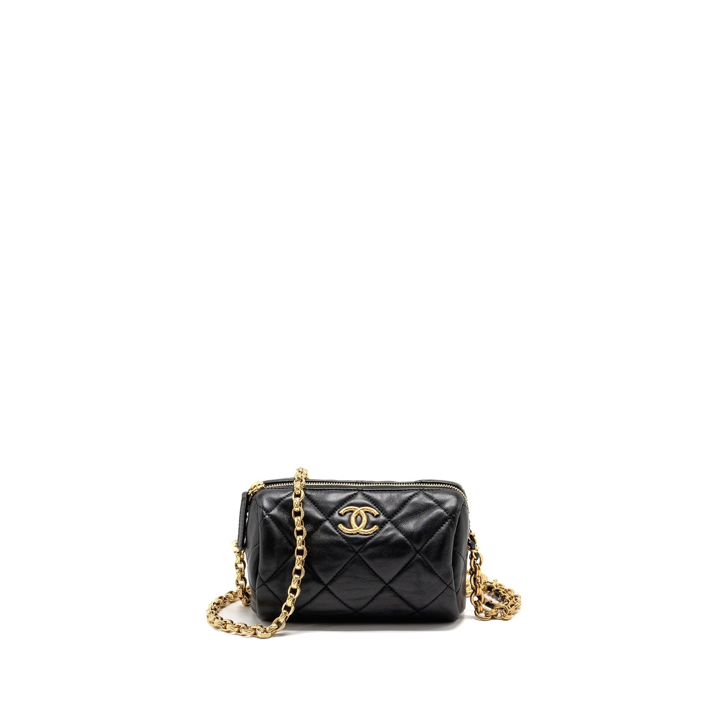 Chanel 22a Detail Chain Bowling Bag Lambskin Black  (microchip)