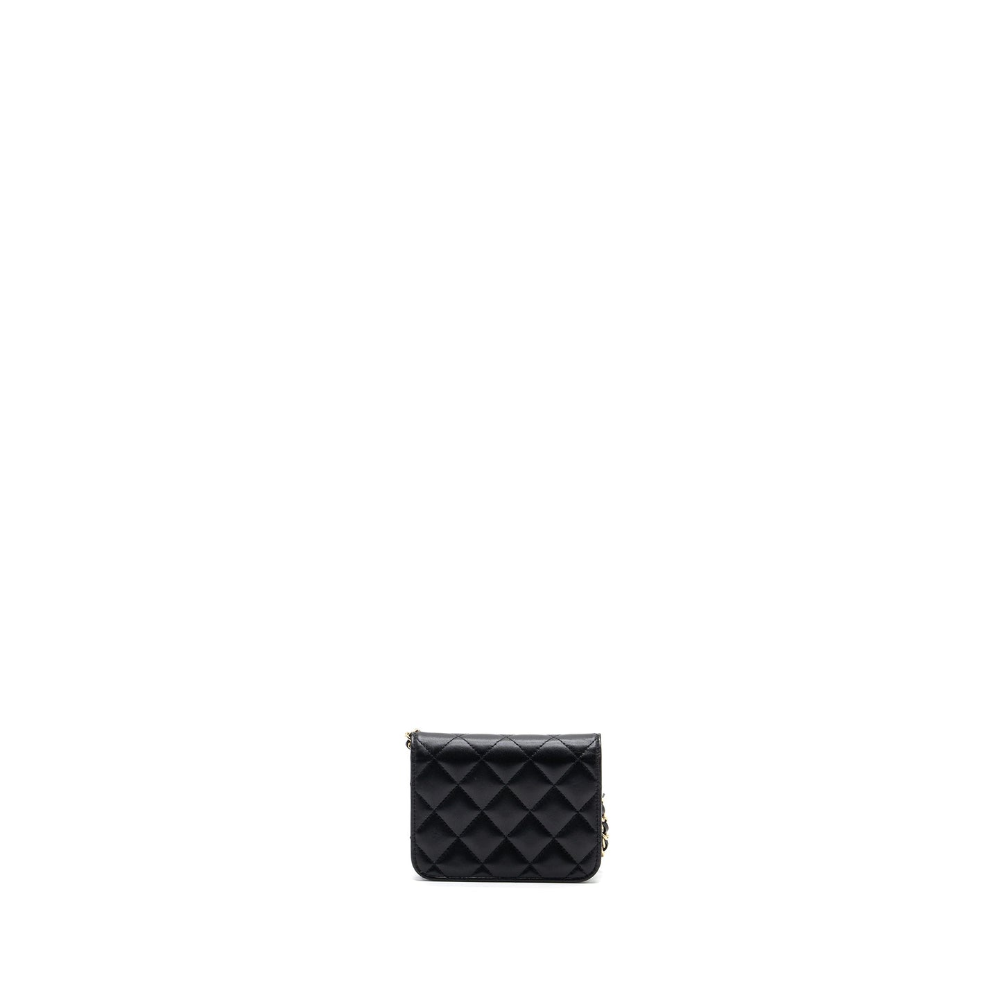 Chanel mini flap card holder with ribbon chain lambskin black L