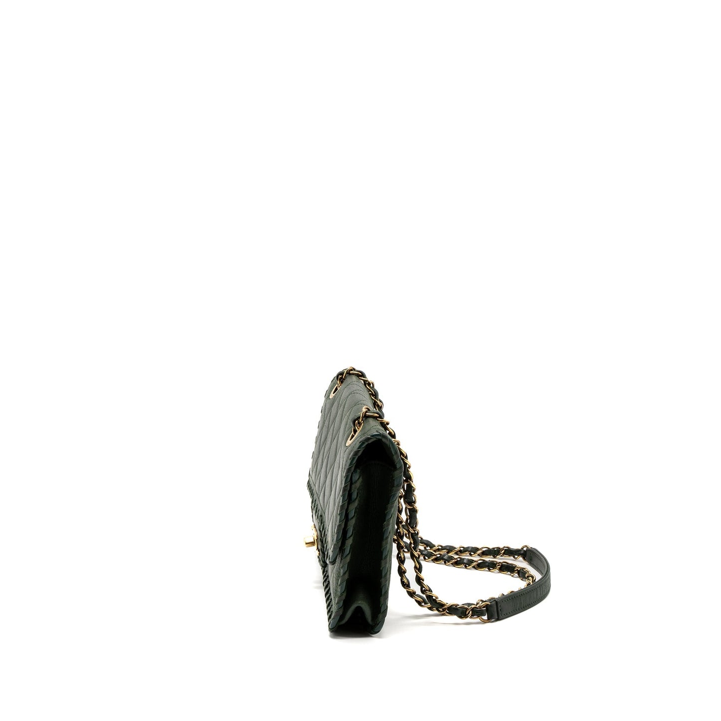 Chanel quilted flap bag calfskin green ruthenium
