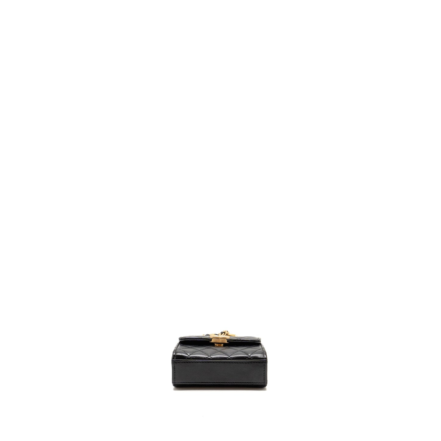 Chanel Detailed Top Handle Mini Clutch with Chain Lambskin Black  (Microchip)