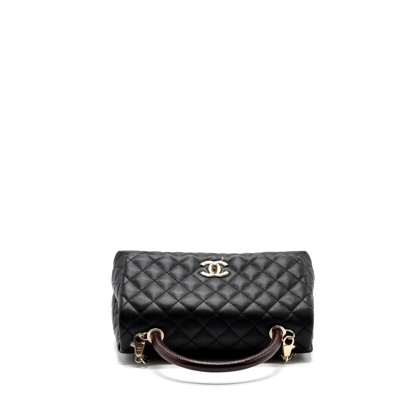 Chanel Medium Coco Handle Flap Bag Lizard Embossed Handle Caviar Black L