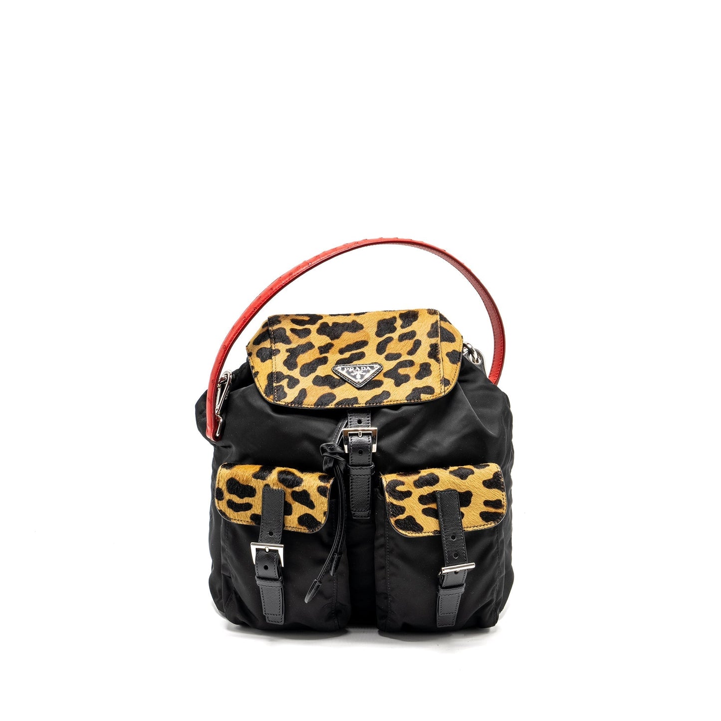Prada Nylon Mini Purse with Ostrich Handle Black / Multicolour