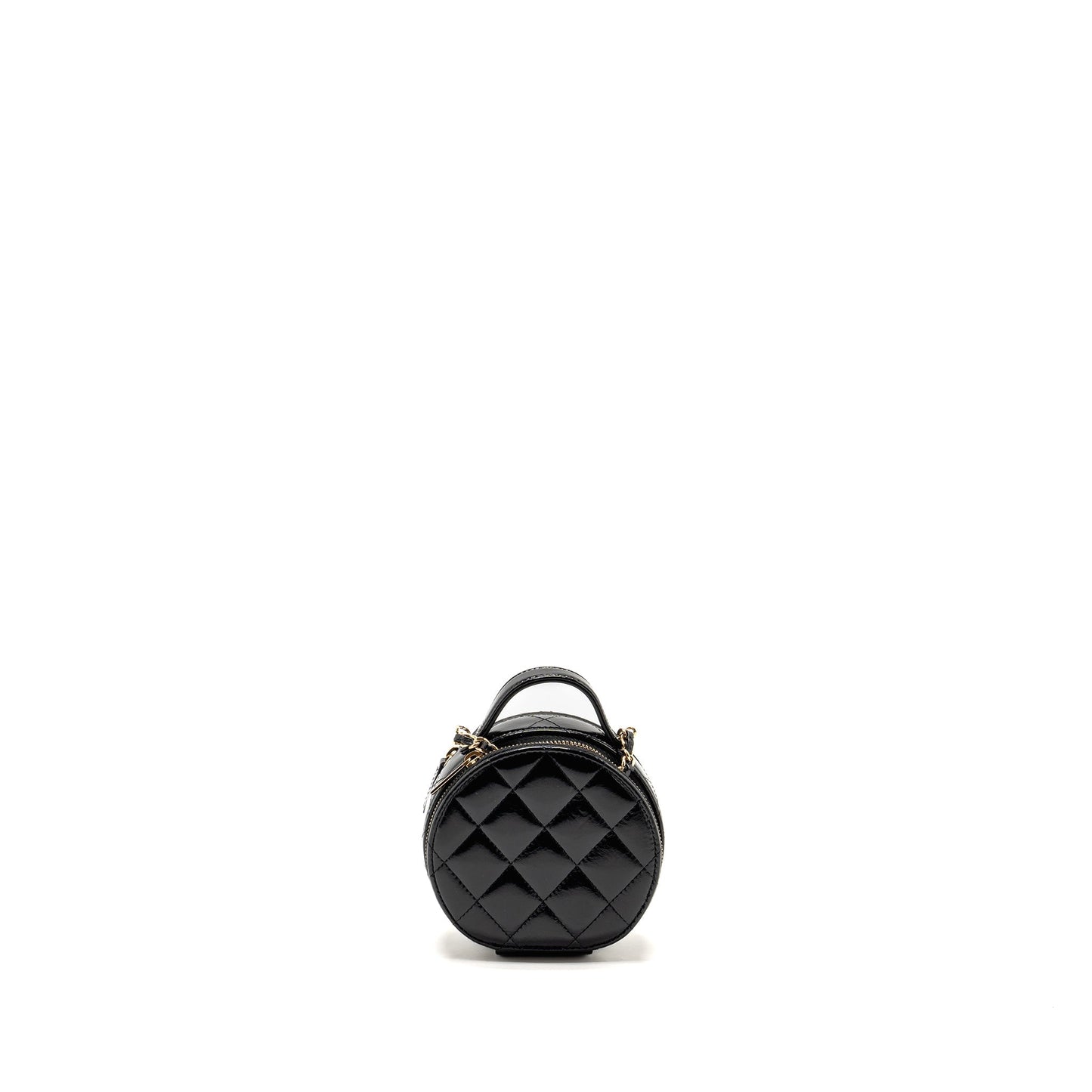 Chanel 22B Top Handle Mini Round Vanity Case With Chain Shiny Lambskin Black L (Microchip)