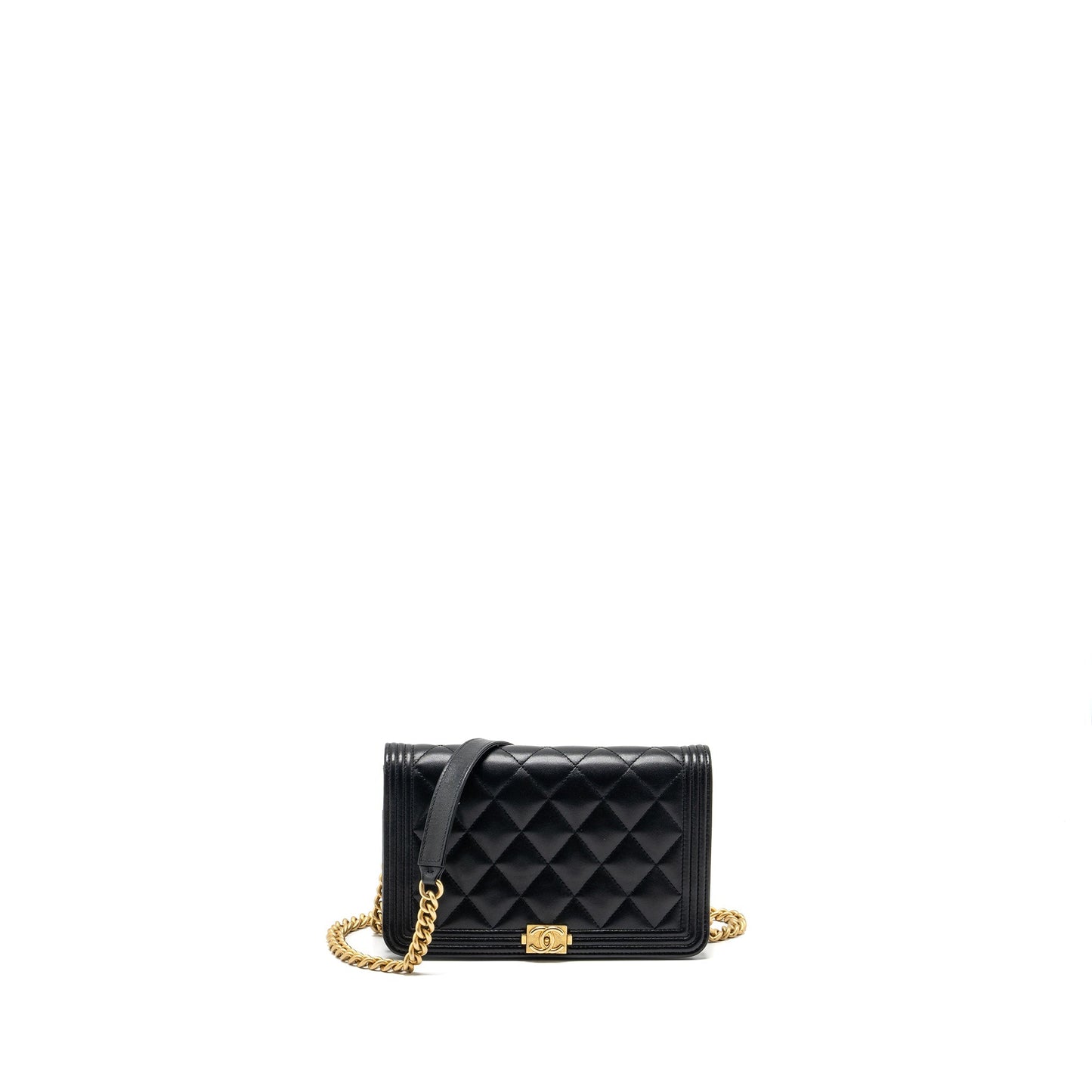 CHANEL Boy Wallet On Chain Lambskin Black Brushed