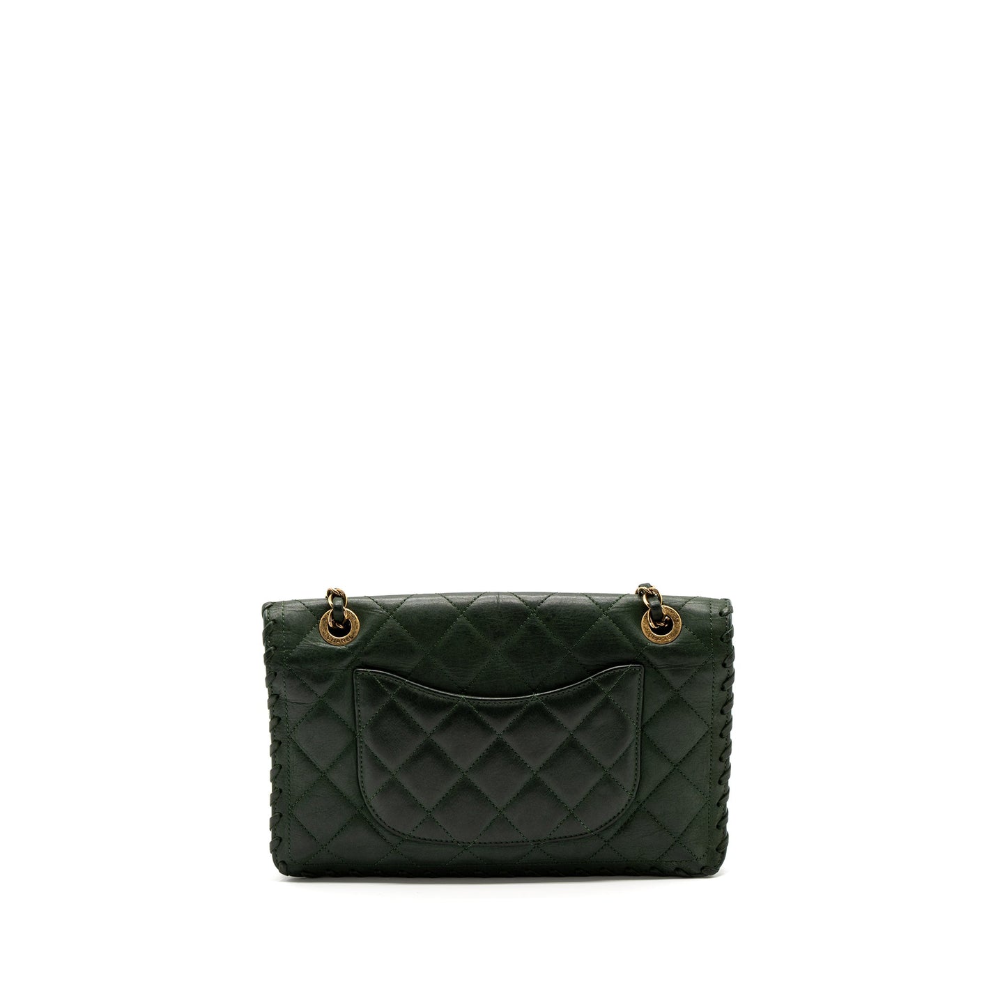 Chanel quilted flap bag calfskin green ruthenium