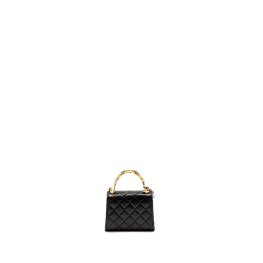 Chanel Detailed Top Handle Mini Clutch with Chain Lambskin Black  (Microchip)