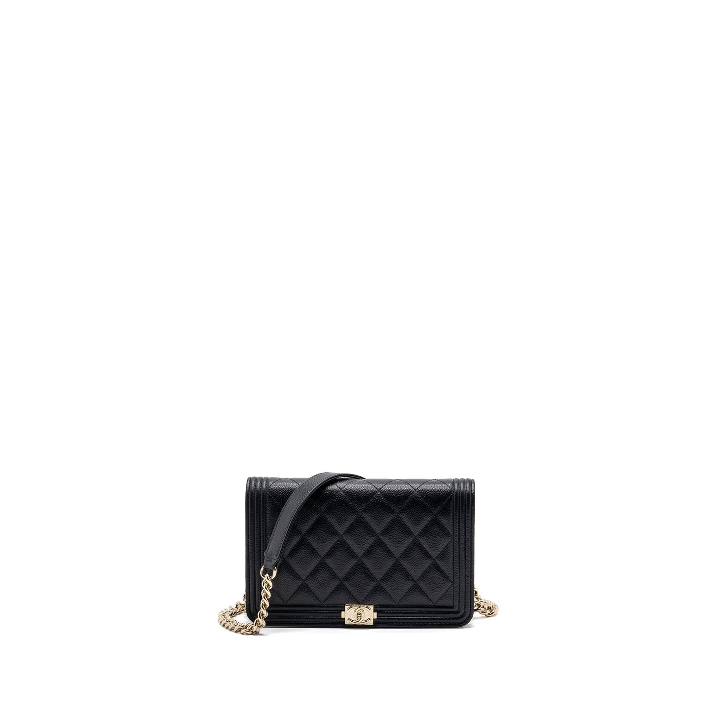 Chanel Boy Wallet On Chain Caviar Black L (microchip)