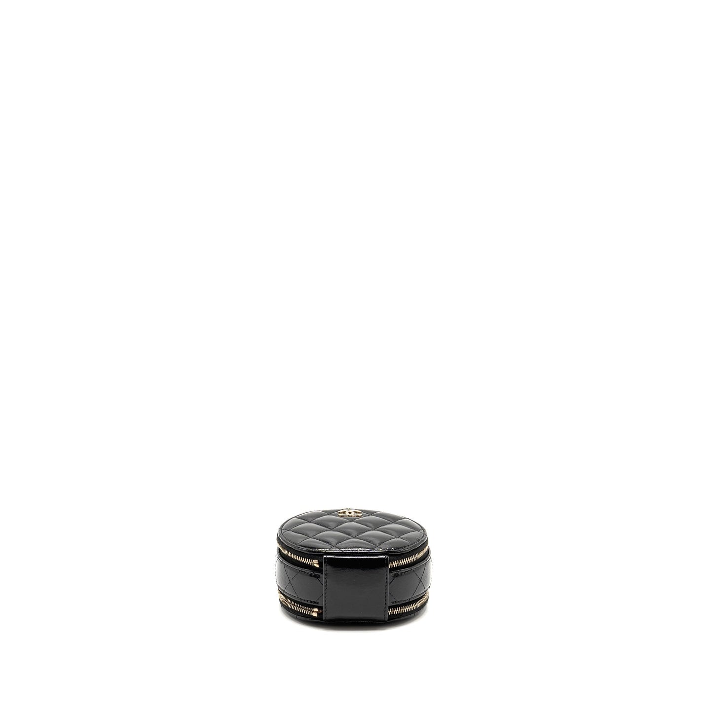 Chanel 22B Top Handle Mini Round Vanity Case With Chain Shiny Lambskin Black L (Microchip)