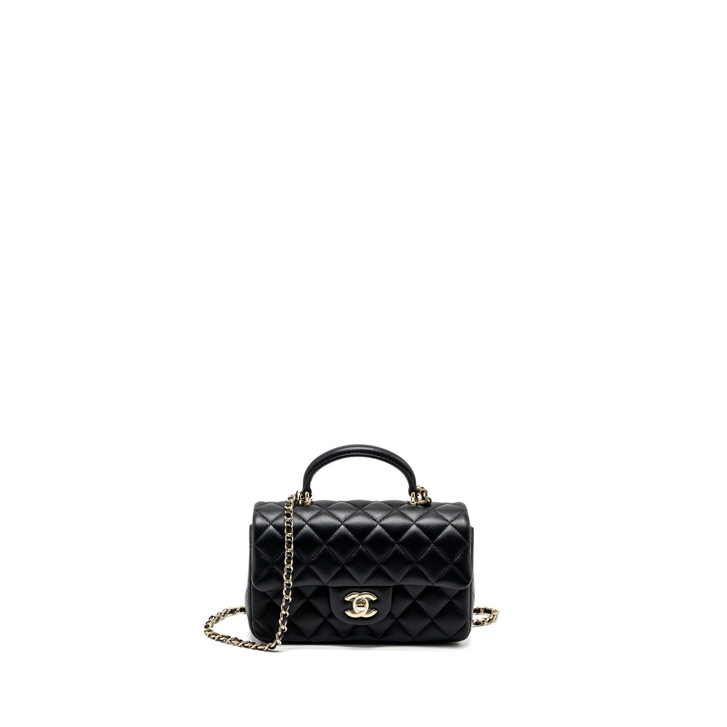 Chanel Top Handle Mini Rectangular Flap Bag Lambskin Black L (Microchip)