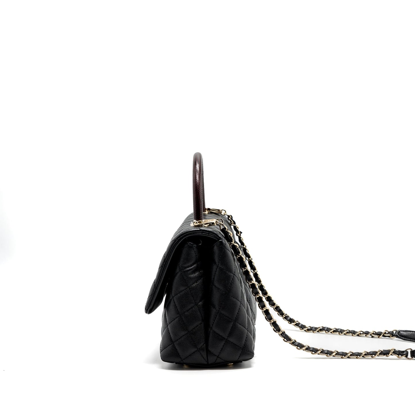 Chanel Medium Coco Handle Flap Bag Lizard Embossed Handle Caviar Black L
