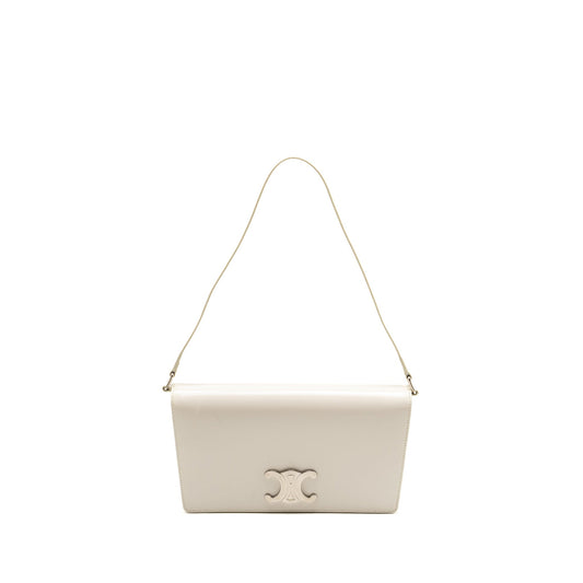 Celine Trapeze Triomphe Mini Purse Calfskin White