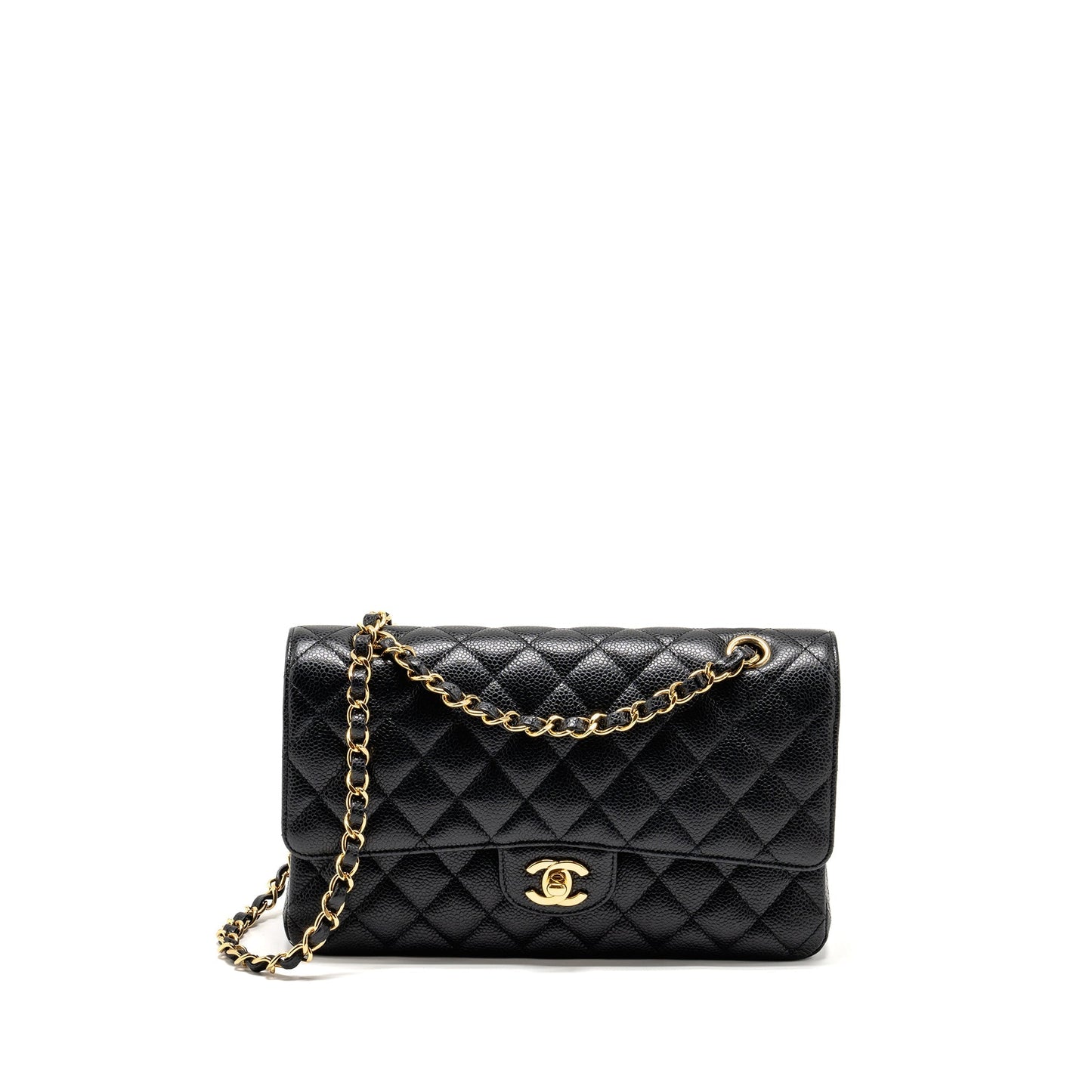 Chanel Medium Classic Double  Flap Bag Caviar  Black