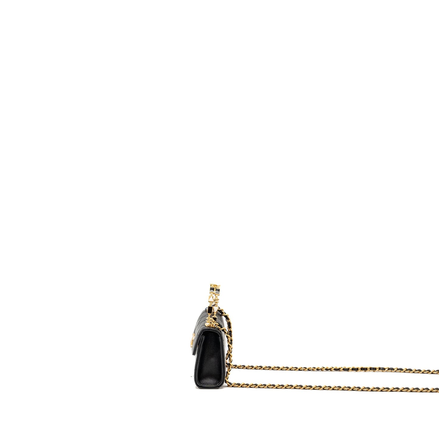 Chanel Detailed Top Handle Mini Clutch with Chain Lambskin Black  (Microchip)