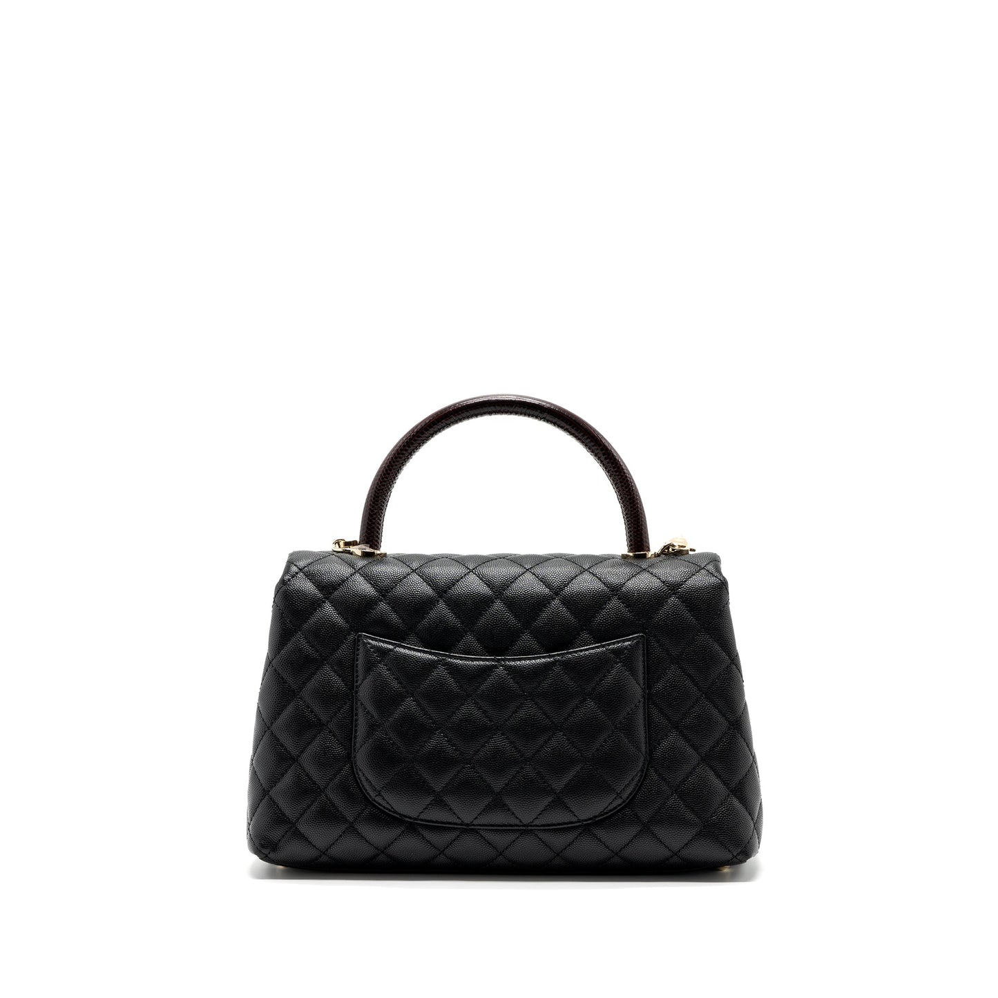Chanel Medium Coco Handle Flap Bag Lizard Embossed Handle Caviar Black L