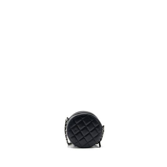 Chanel round sip clutch with chain caviar black