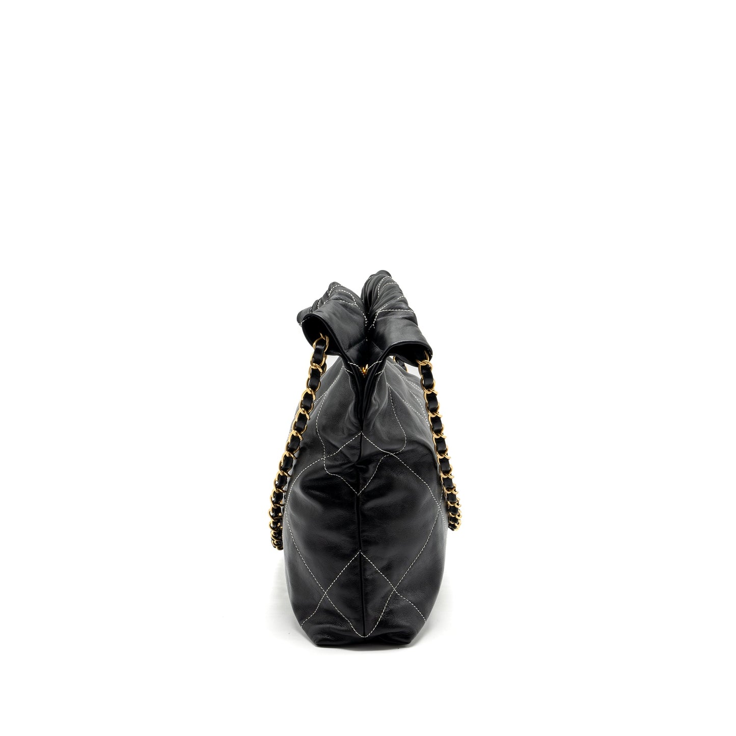 Chanel small 22 bag calfskin with white Stitching black  (microchip)