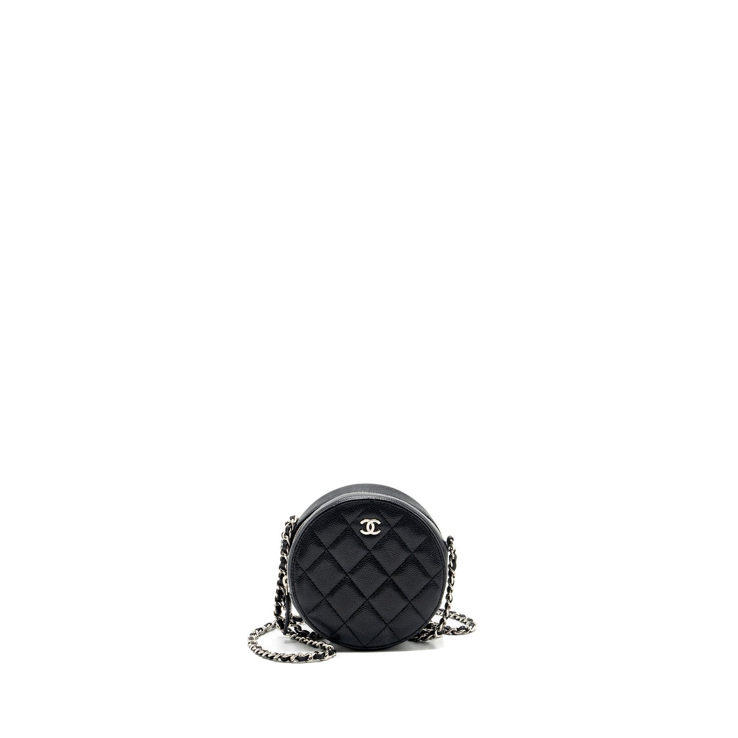 Chanel round sip clutch with chain caviar black