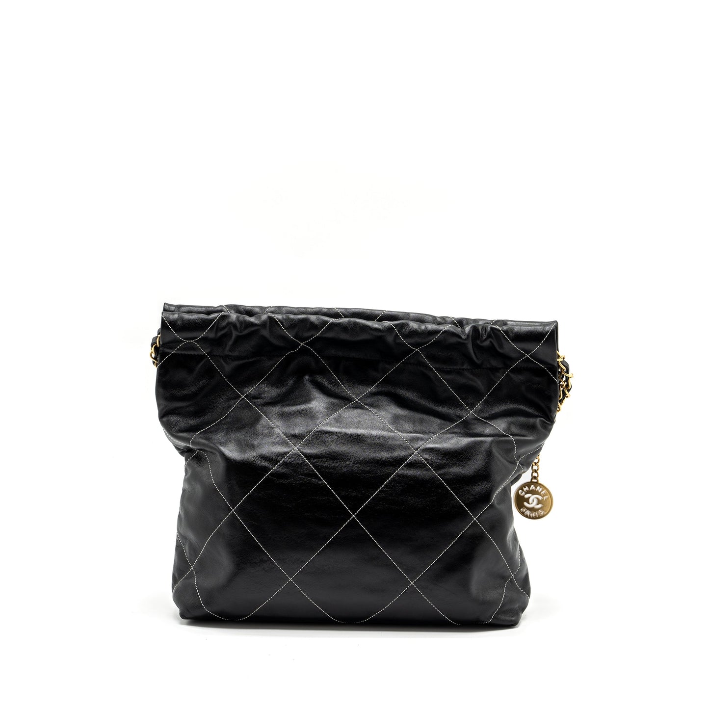Chanel small 22 bag calfskin with white Stitching black  (microchip)