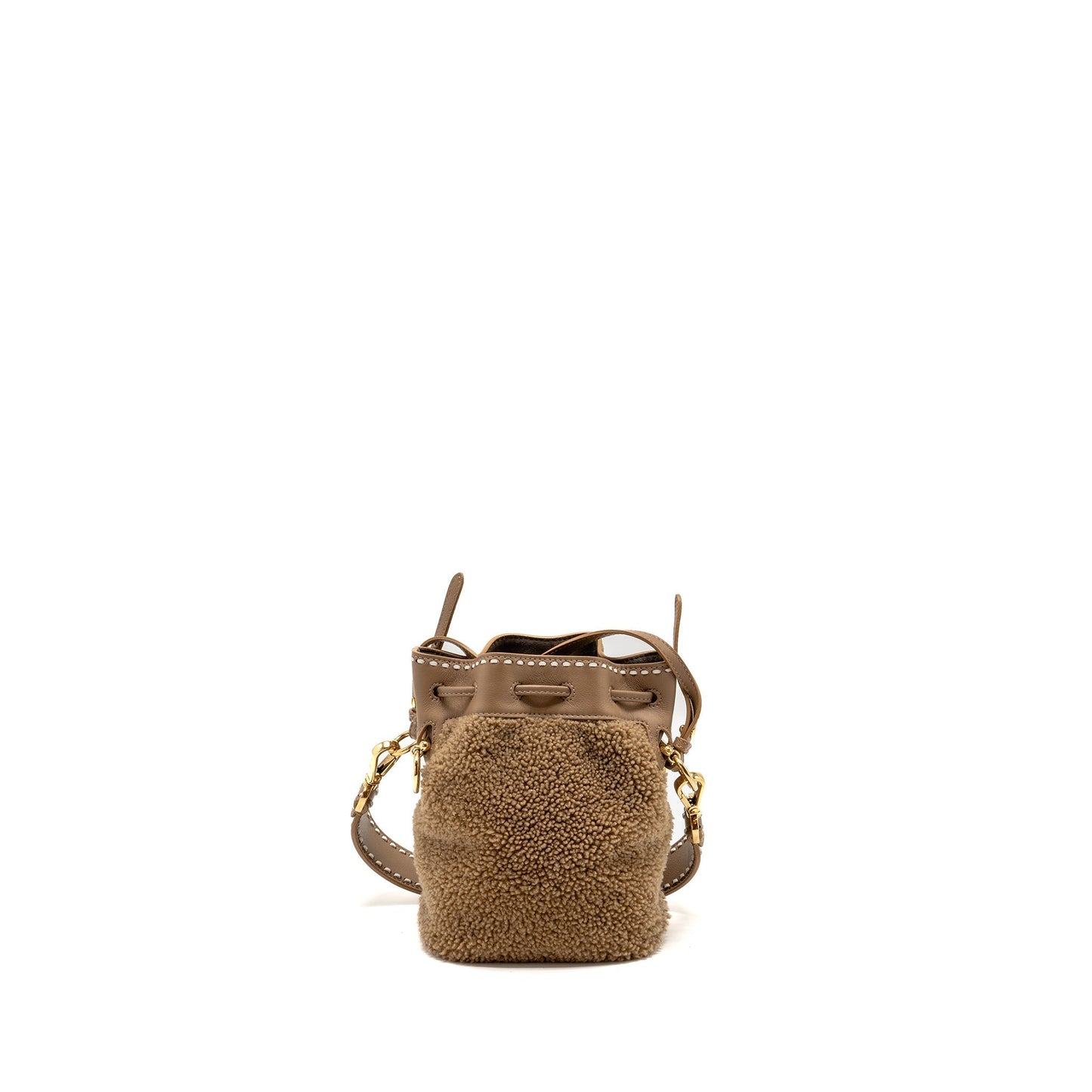 Fendi Mini Mon Tresor Bucket Purse Shearling/Leather Beige