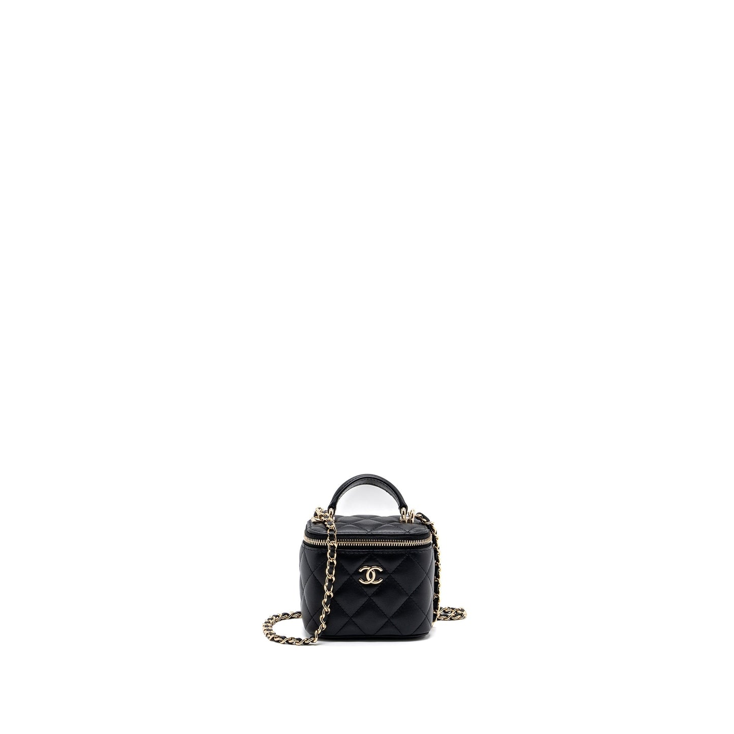 Chanel top handle mini vanity with chain lambskin black L (microchip)
