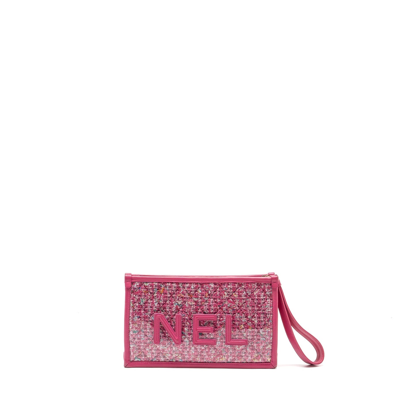 Chanel 19S Logo Pouch Tweed/PVC Pink