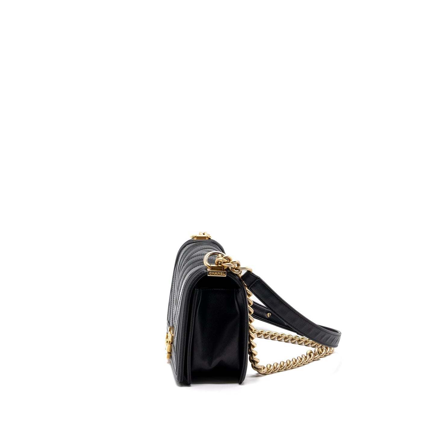 Chanel Medium Boy Bag Chevron Calfskin Black