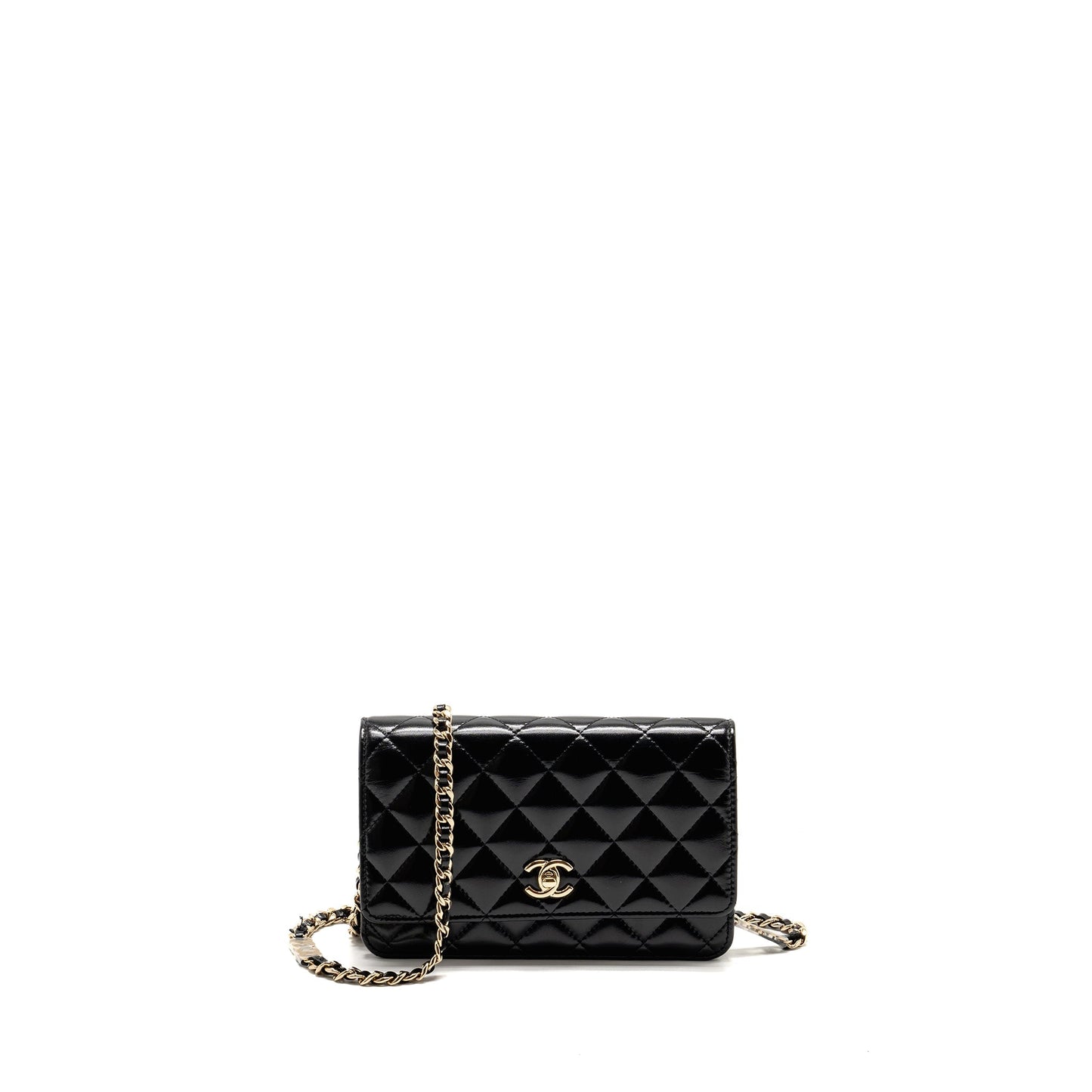 Chanel Wallet on CC Detailed Chain Shiny Lambskin Black  (Microchip)
