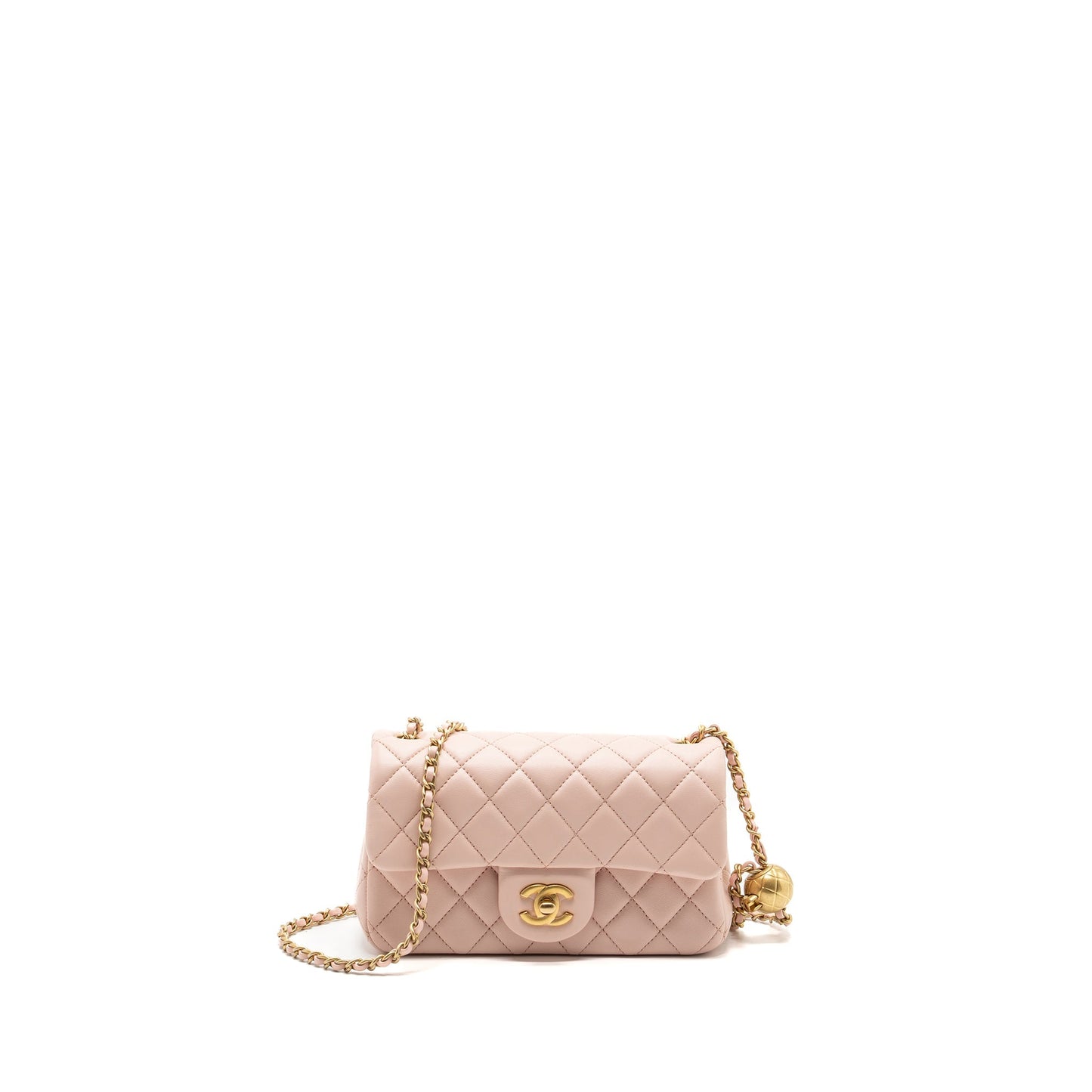 Chanel 23K pearl crush mini rectangular flap bag lambskin light pink  (Microchip)