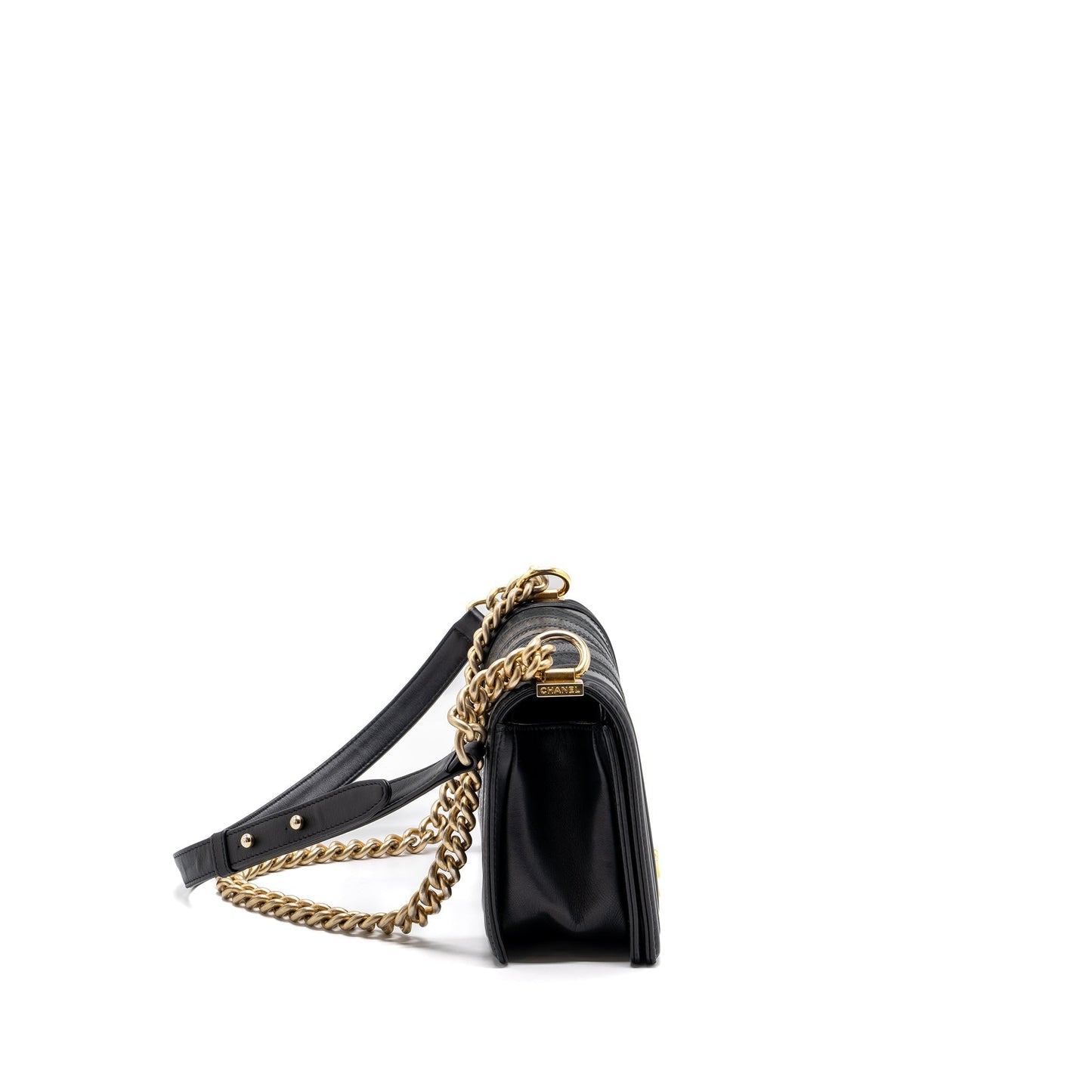 Chanel Medium Boy Bag Chevron Calfskin Black