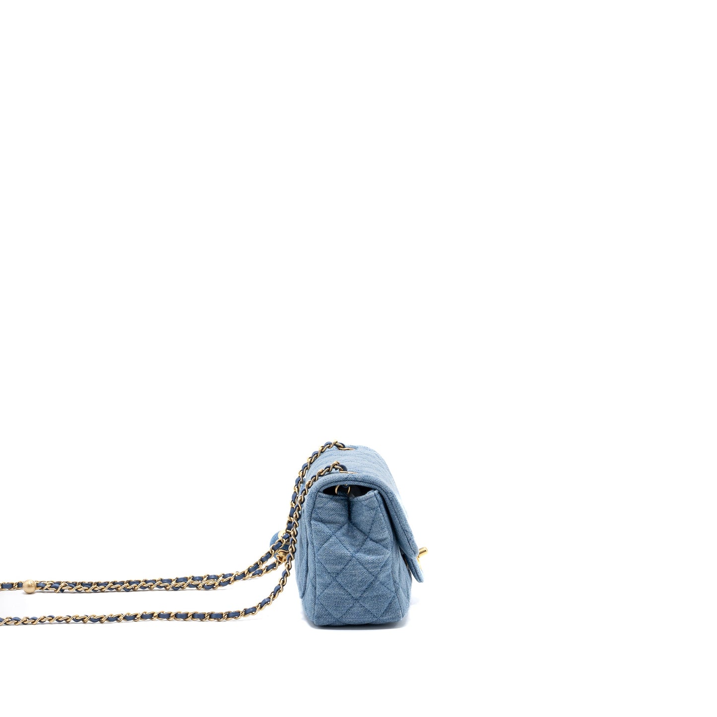 Chanel 22c Denim Pearl Crush Mini Square Flap Bag Denim Light blue  (Microchip)