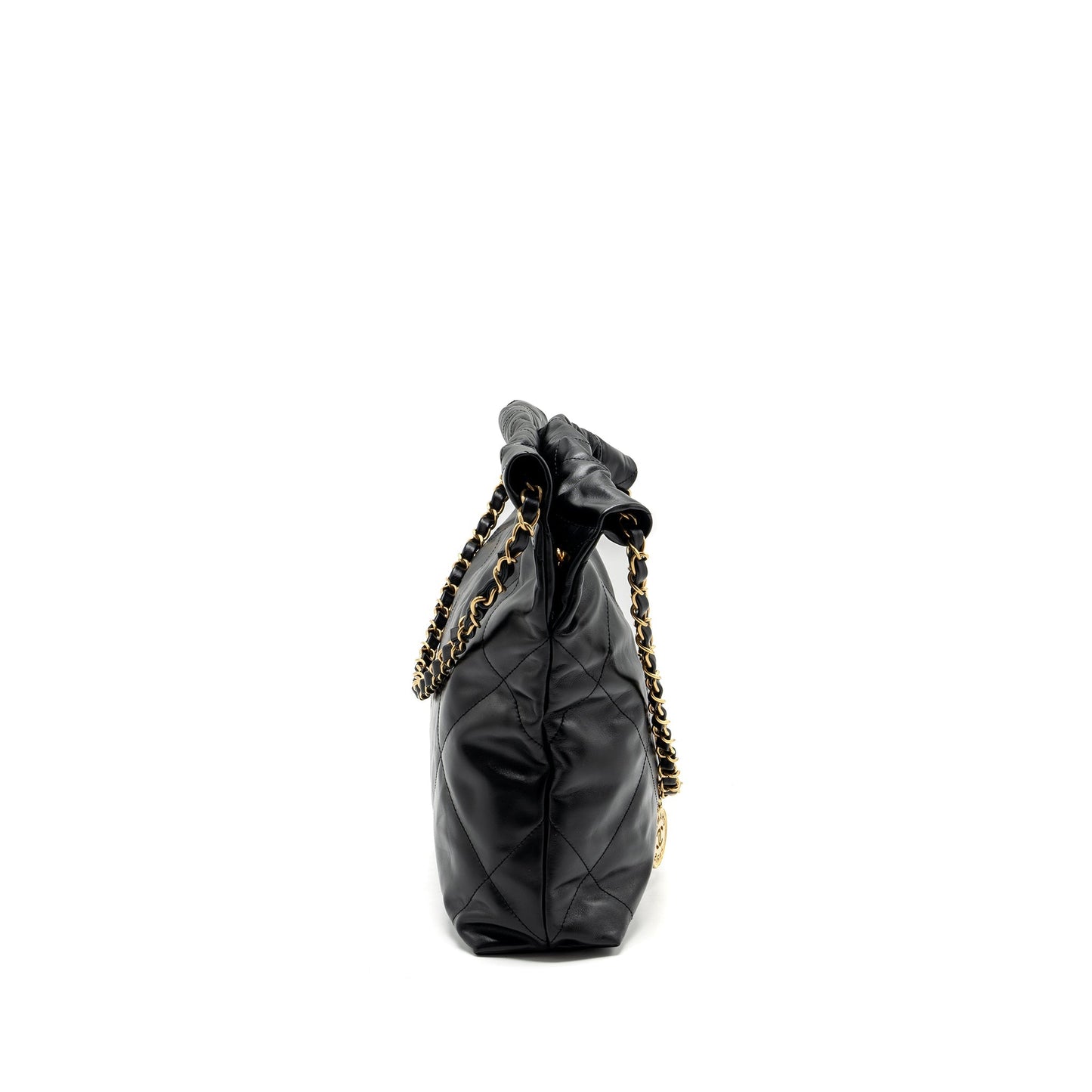 Chanel Small 22 Bag Gold Letter Shiny Calfskin Black  (Microchip)