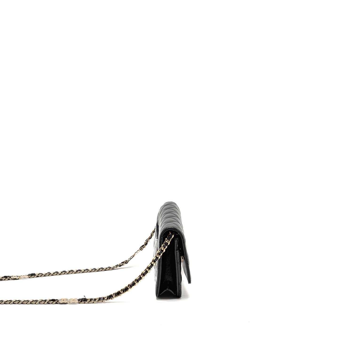 Chanel Wallet on CC Detailed Chain Shiny Lambskin Black  (Microchip)