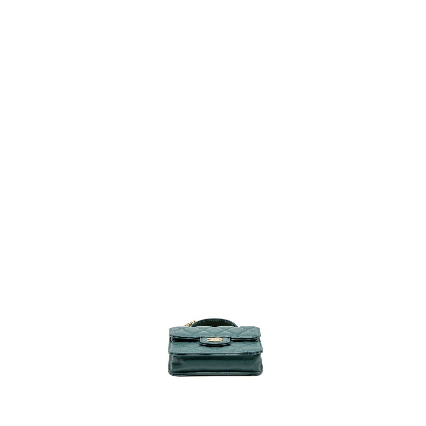 Chanel Mini Top Handle Flap Bag Lambskin Green Brushed