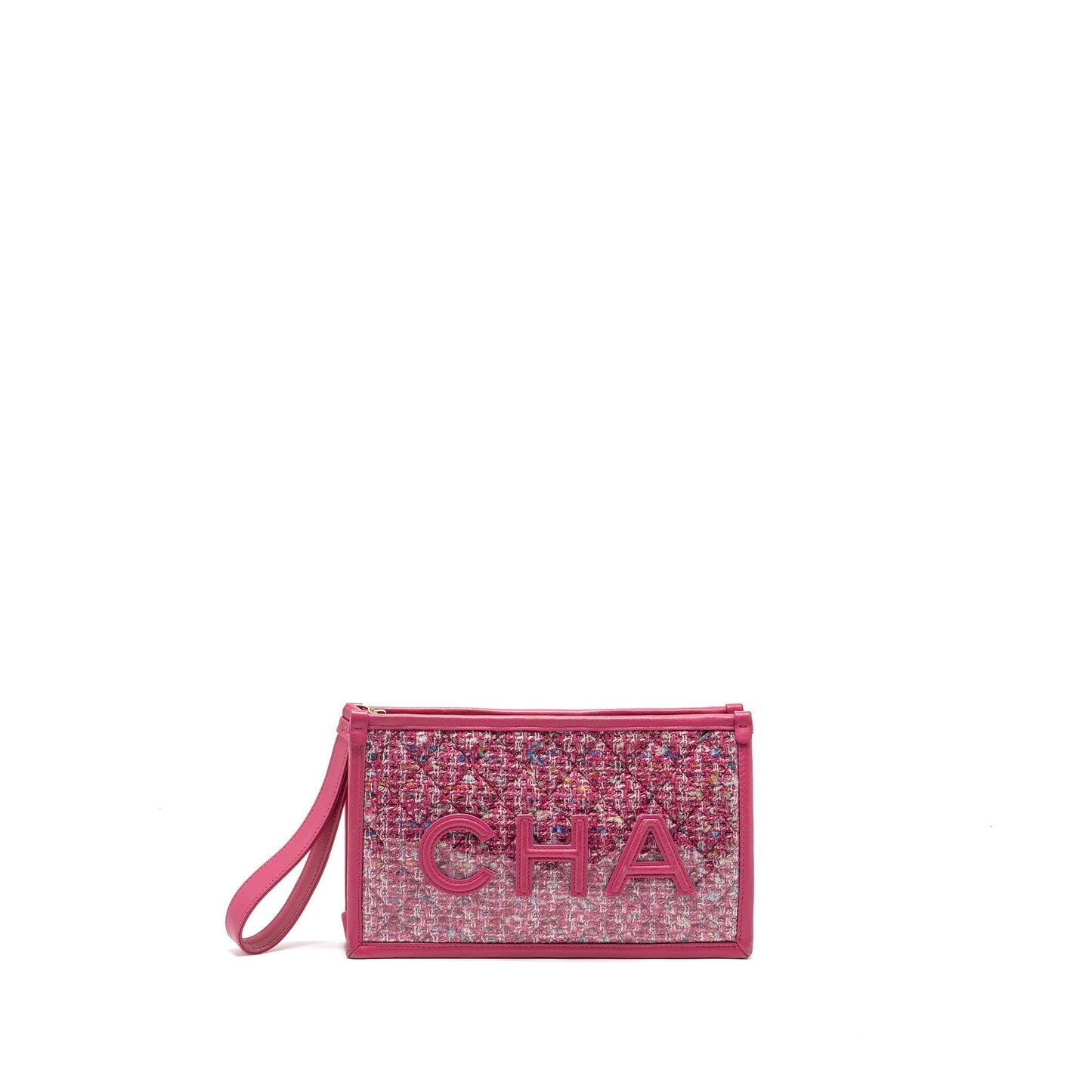 Chanel 19S Logo Pouch Tweed/PVC Pink