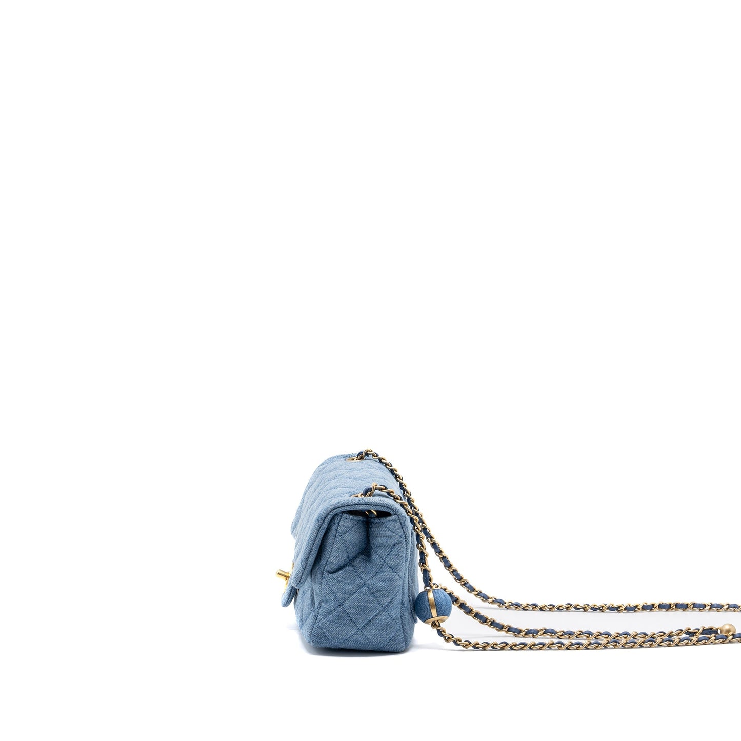 Chanel 22c Denim Pearl Crush Mini Square Flap Bag Denim Light blue  (Microchip)