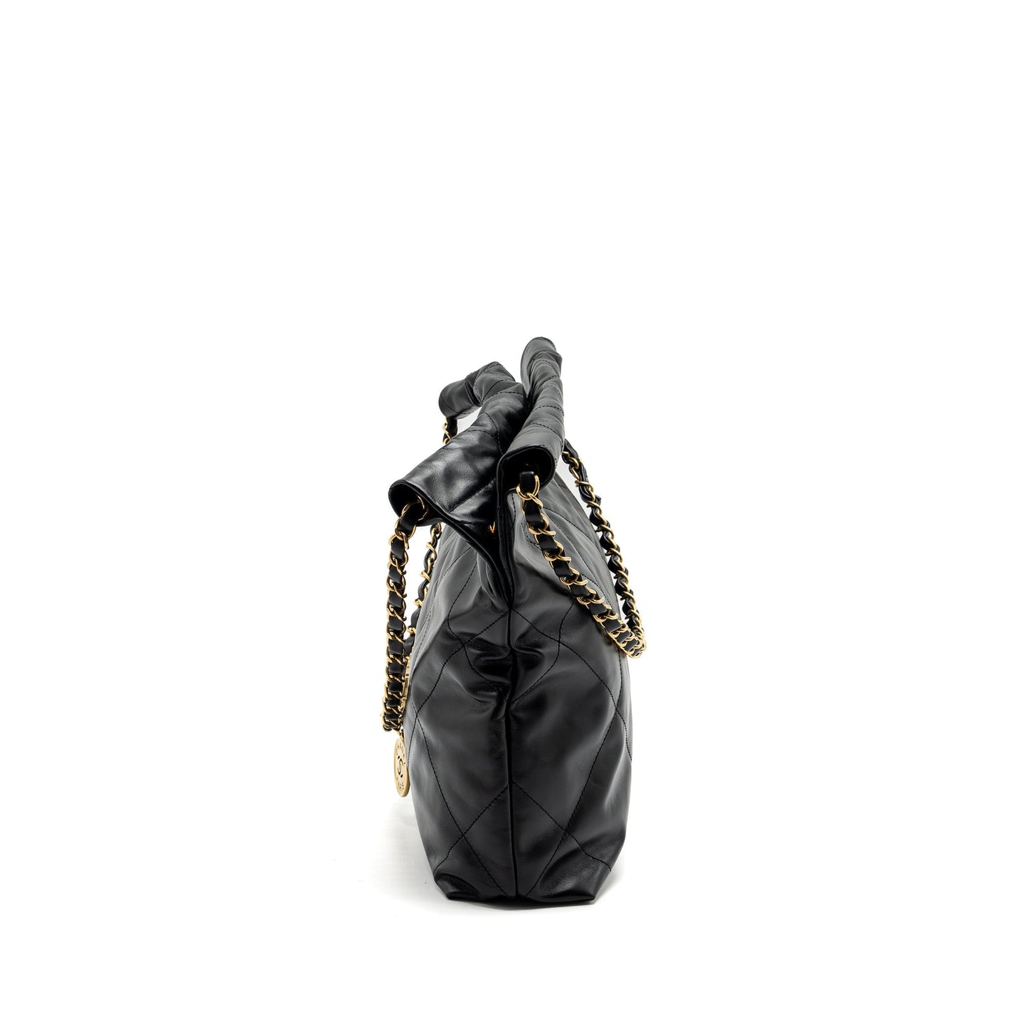 Chanel Small 22 Bag Gold Letter Shiny Calfskin Black  (Microchip)