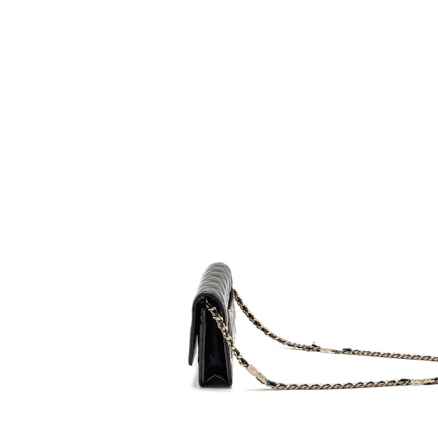Chanel Wallet on CC Detailed Chain Shiny Lambskin Black  (Microchip)