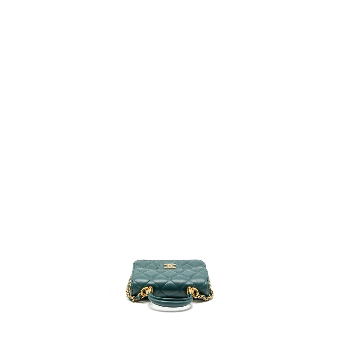 Chanel Mini Top Handle Flap Bag Lambskin Green Brushed