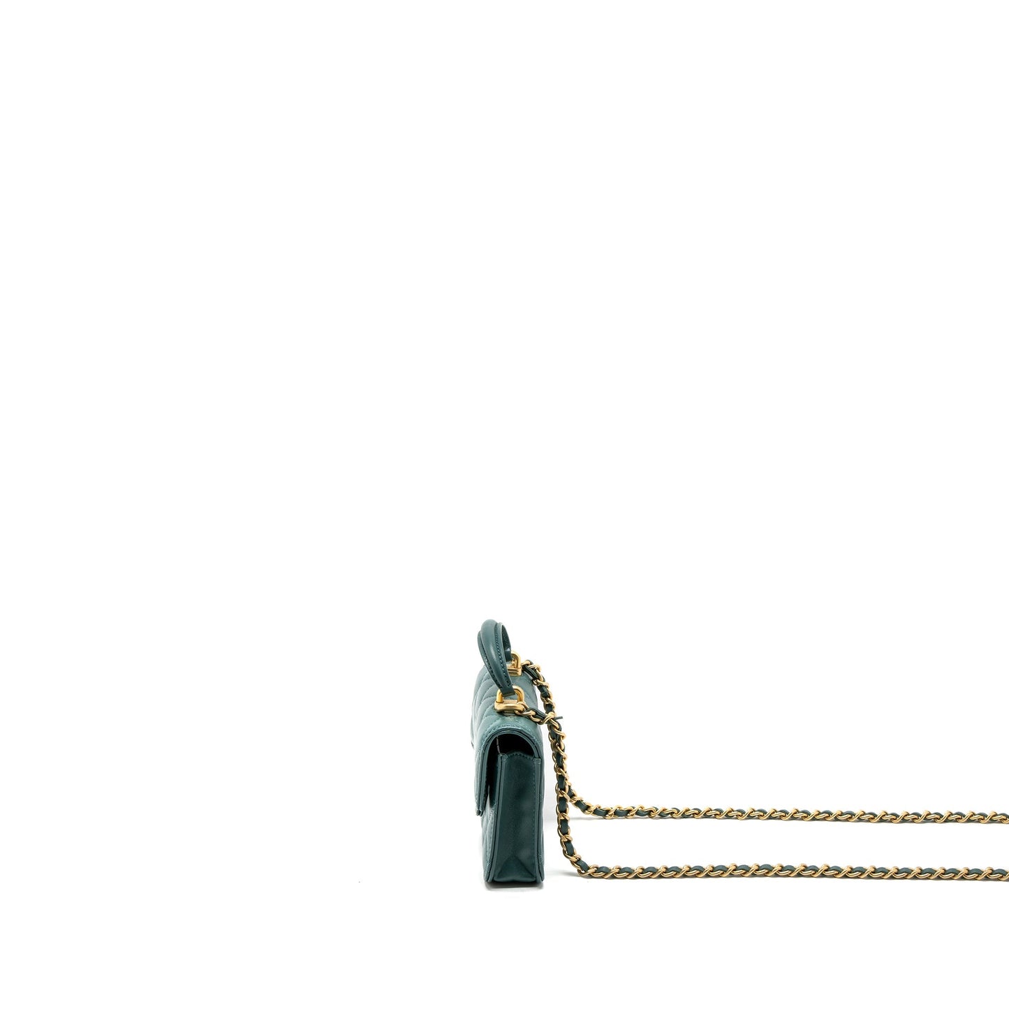 Chanel Mini Top Handle Flap Bag Lambskin Green Brushed
