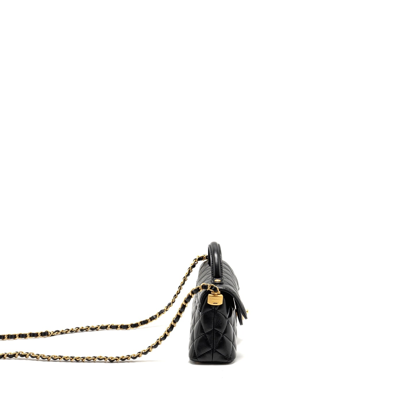 Chanel 25p Top Handle Flap Bag Shiny Lambskin Black (microchip)