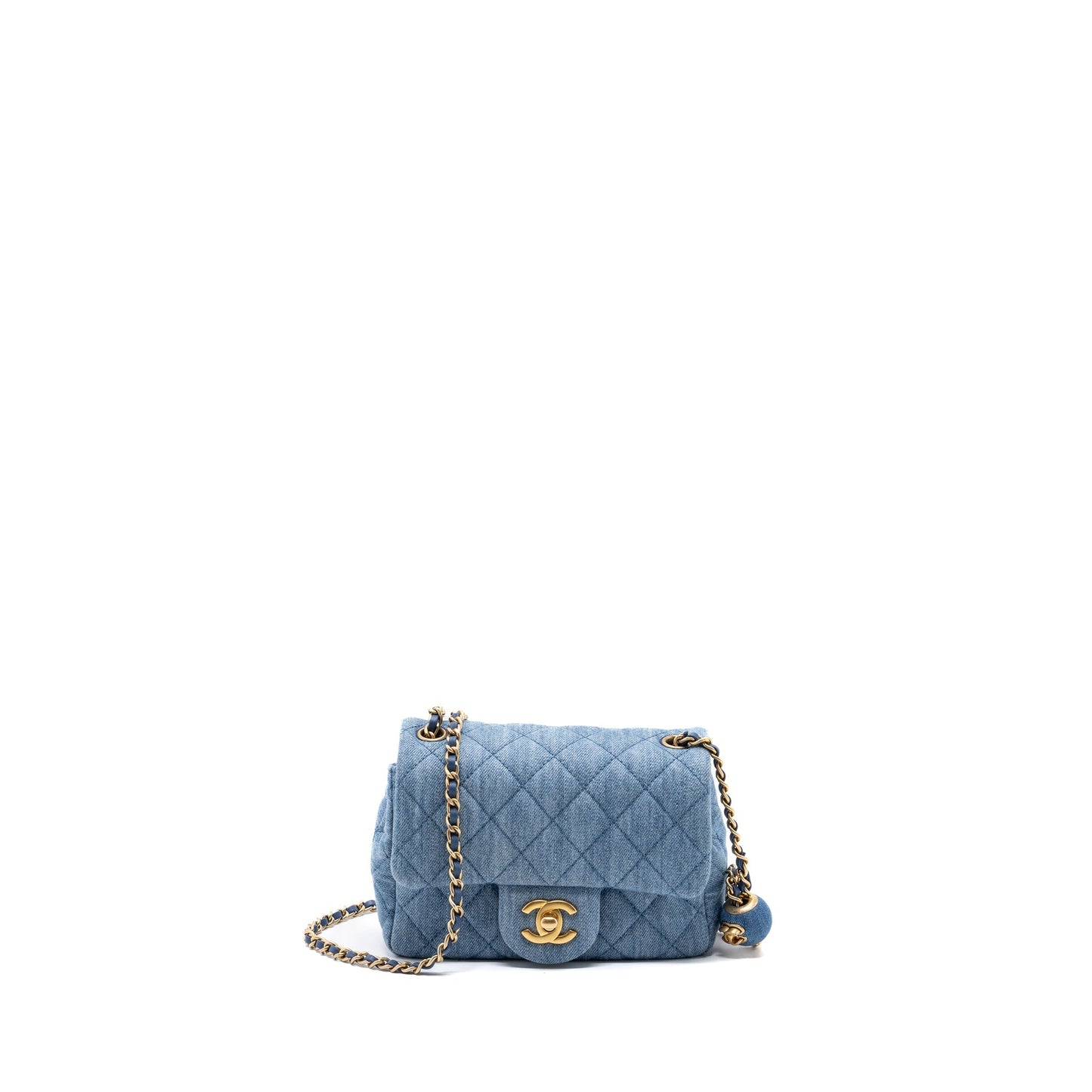 Chanel 22c Denim Pearl Crush Mini Square Flap Bag Denim Light blue  (Microchip)